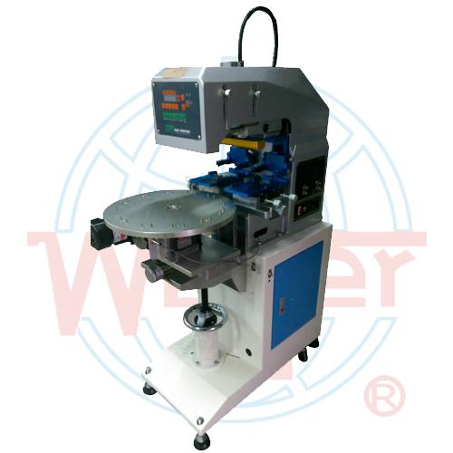 Two color ink cup pad printer with rotary table